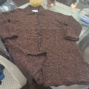 SUSAN BROSTOL WOMENS LONG MERINO WOOL BROWN BUTTONED SLIT SWEATER L